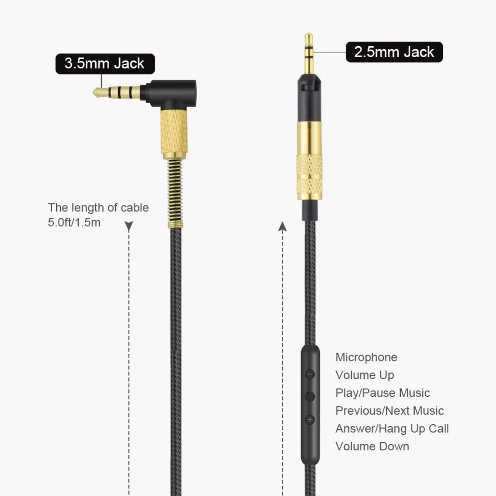 YAYINCC Replacement 3.5MM to 2.5MM Earphone Upgrade Cable Nylon Braided Cable Extension Cord For AKG K361 K361BT K361-BT headset