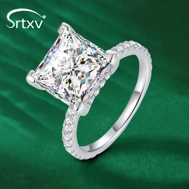 

5CT Full Moissanite Rings For Women Princess Cutting S925 Sterling Silver Band Wedding Party Valentine's Day Gifts Fine Jewelry