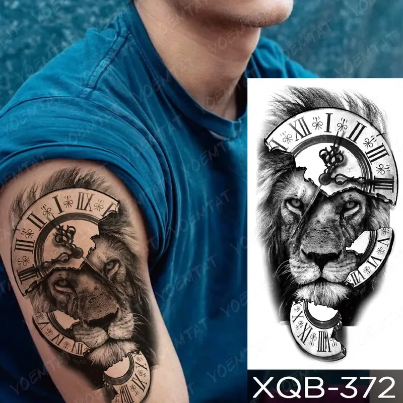 5PCS Waterproof Temporary Tattoos Praying Cross Lion Tiger Wolf Wild Design for Men Women Arm