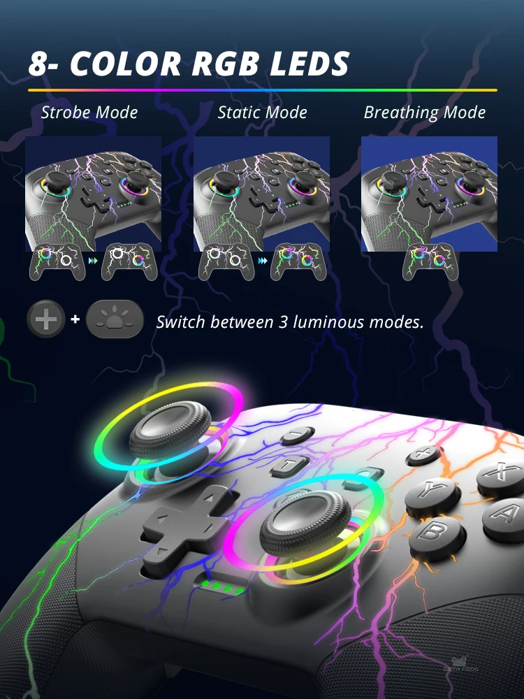 Enhanced Wireless Pro Gamepad with Rechargeable Battery, Programmable Turbo, and RGB Lighting