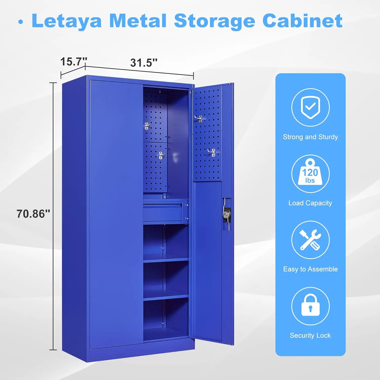 Metal Garage Tool Storage Cabinets with Pegboard 71" Heavy Duty Steel Cabinet with Drawer and Adjustable Shelves Lockable 3