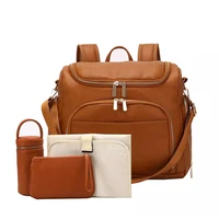 PU Leather Baby Nappy Diaper Bag Backpack+Changing Pad+Stroller Straps+Insulation bag+Cosmetic bag 1