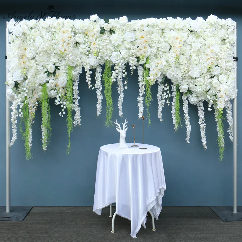 

White Rose Orchid Wisteria Roll Up Cloth Flower Wall Arrangement Curtain Hang Floral Wall Wedding Backdrop Deco Party Photo Prop