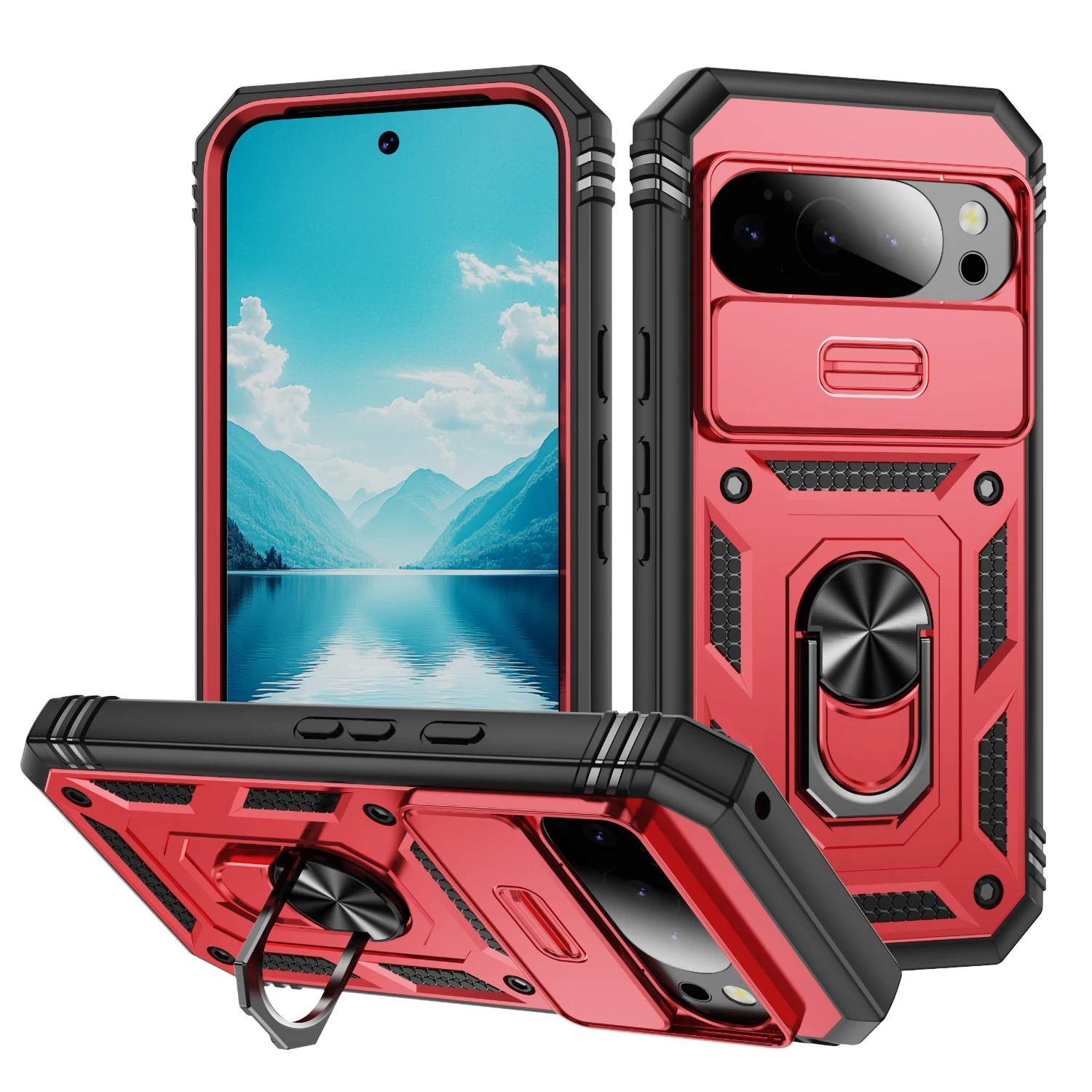 Durable Shockproof Armor Phone Case with Kickstand & Slide Camera Protection