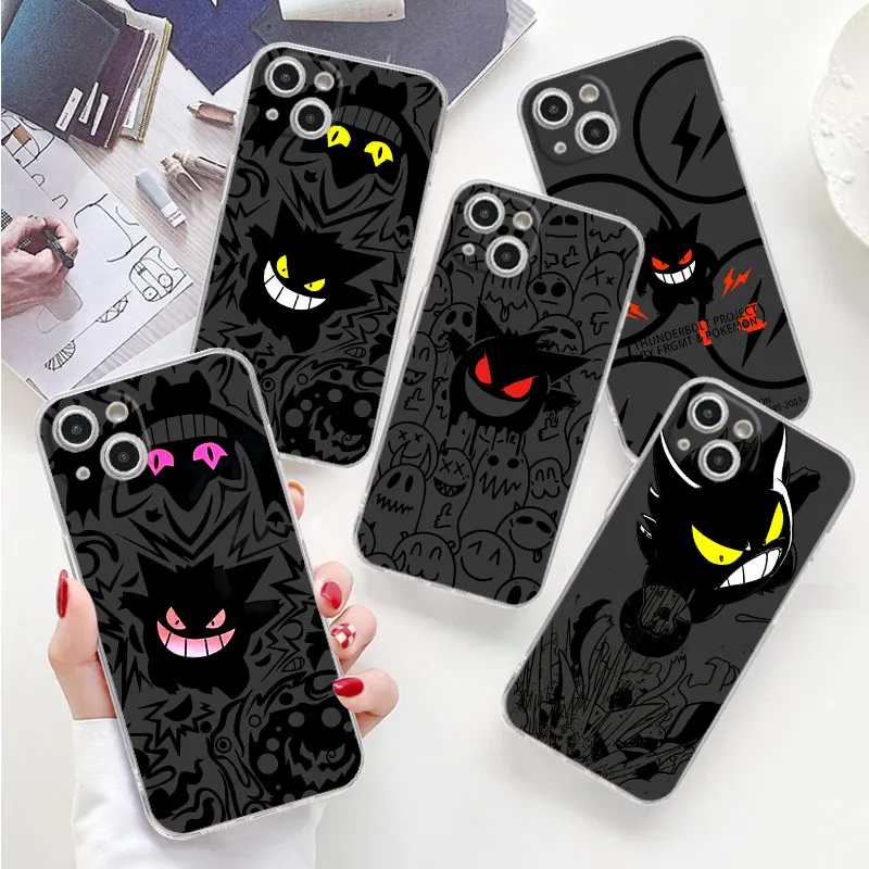 Pokemon Red Gengar P-Pikachu Custodia Per Telefono Per Iphone 14 13 12 11 Pro Max X Xs Xr 7 8 6 6Splus Trasparente Soft 12Mini Cover Trasparente