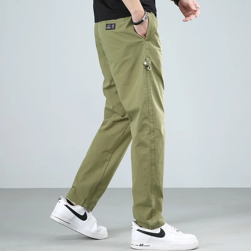 2022 Summer Baggy Casual Pants Men Streetwear Korean Style Black Cotton Straight Trousers