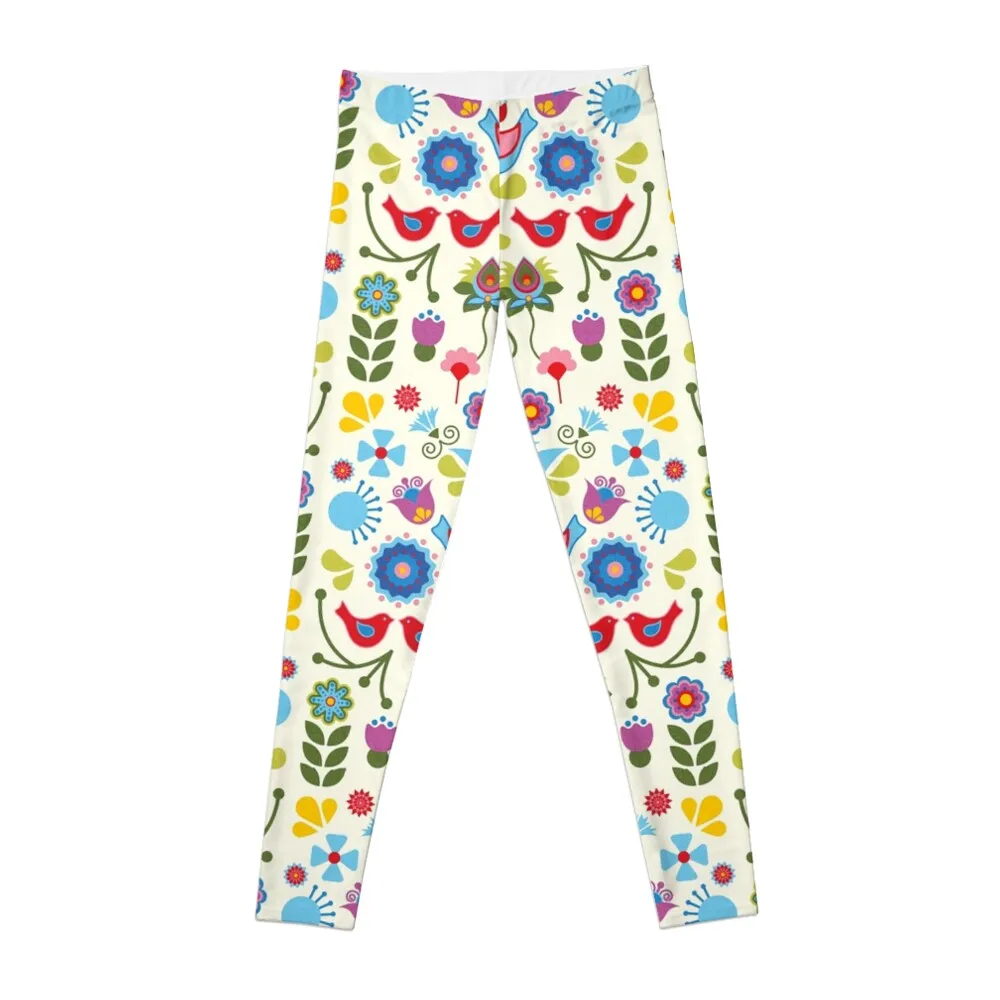 

Scandinavian folk art birds and blooms Leggings Women's pants sporty woman gym sportswear for gym Womens Leggings