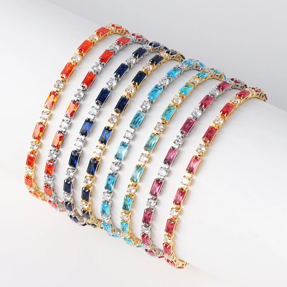 Rainbow Iced Out Zircon Tennis CZ Bracelet Women's Stretch Adjustable Bracelet Hippie Fashion Accessories Jewelry Gifts