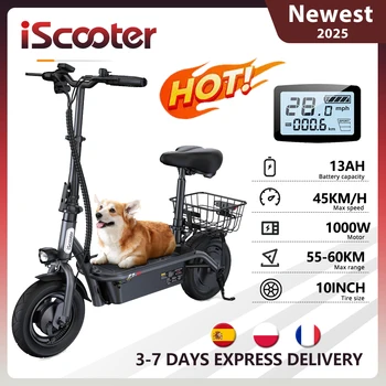 Scooter elettrico per adulti iScooter F3 48V 1000W E-Scooter, massimo 45 km/h, pneumatici da 10 pollici, sedile e cestino, pendolare urbano leggero
