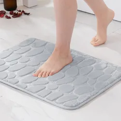 Memory Foam Bath Mat Cobblestone Bathroom Rug Thick Non Slip Super Absorbent Cozy Velvet Soft Carpet Machine Washable Bath Room