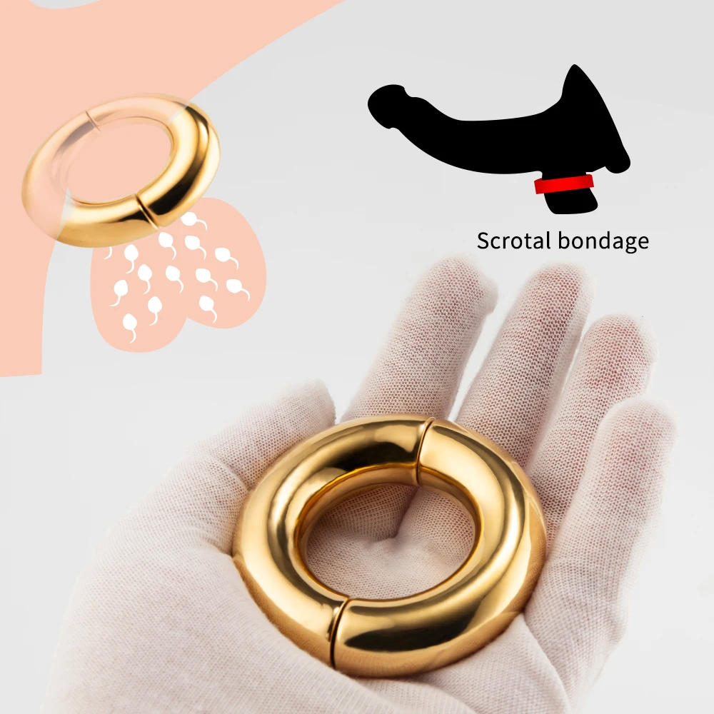 

Gold Stainless Steel Ball Stretcher Scrotum Pendant Testis Testicle Weight Penis Restraint Locks Cock Ring CBT Sex Toys For Men