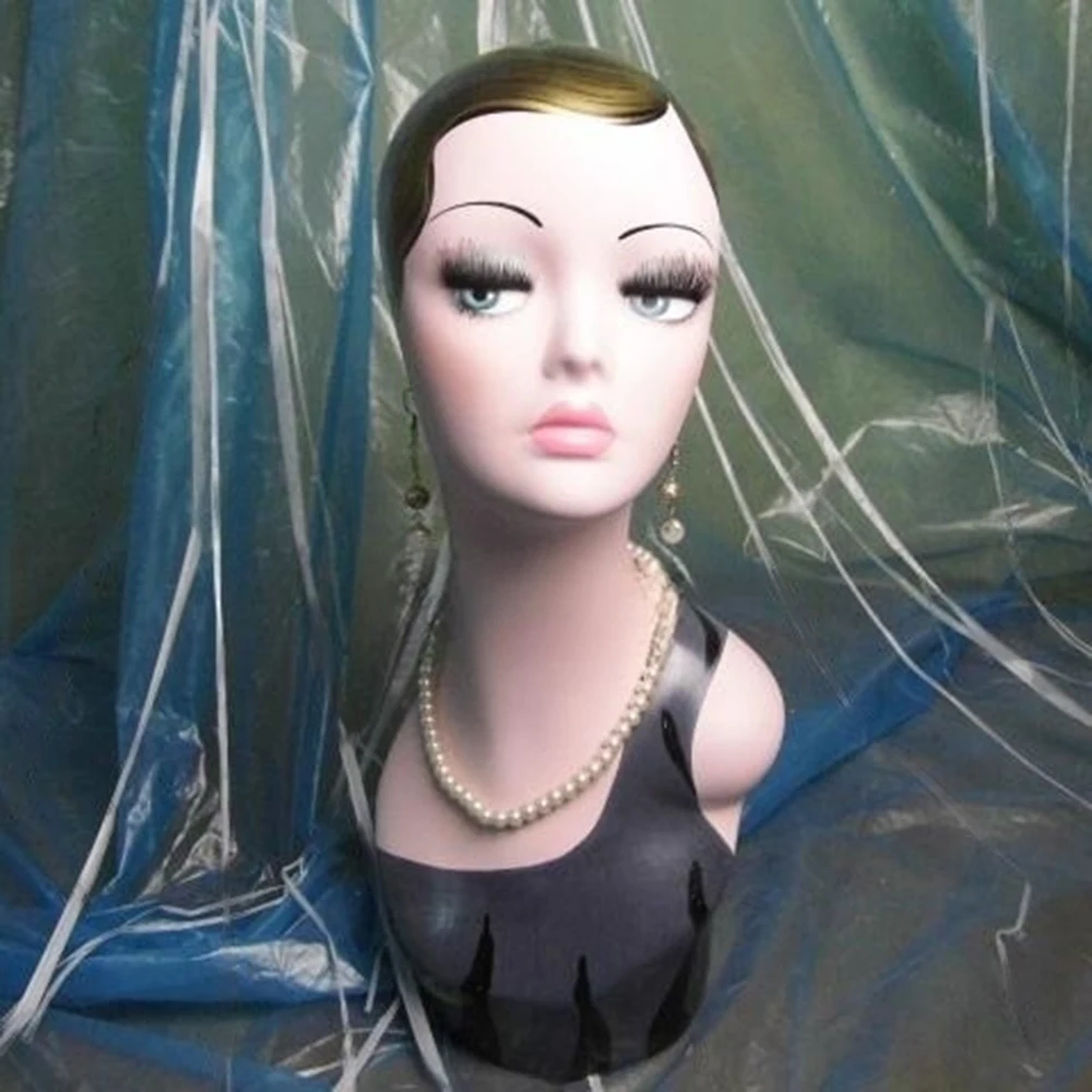 

Female Mannequin Head with Makeup for Wigs Vintage Style Model Hat Accessory Earring Glasses Necklace Display