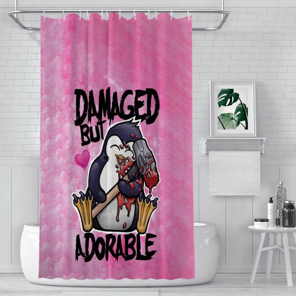 

Modern 3D Printing Crazy-P-enguin-Cute-Cartoon Shower Curtain Landscape Bath Curtain With Hooks for Bathroom waterproof scenery