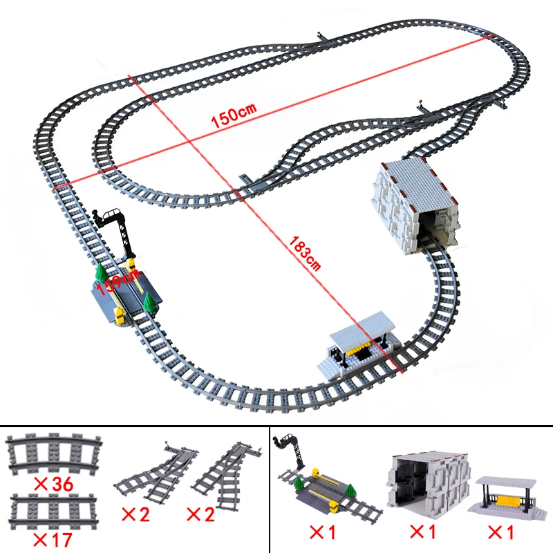 

City High-tech Trains Cave Signal lights Flexible Tracks Forked Straight Curved Rails Crossing Switch Building Block Bricks Toys