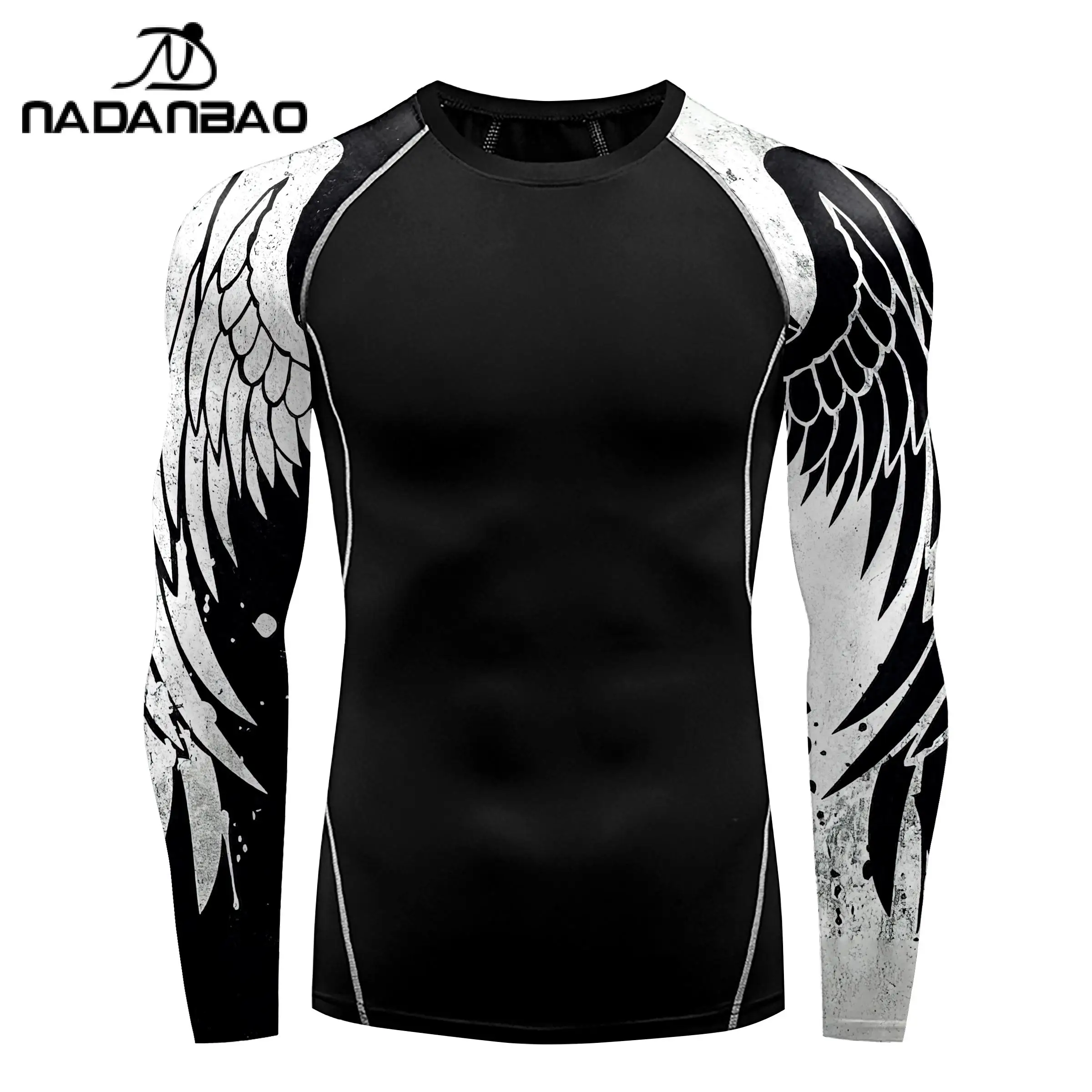 NADANBAO Rash Guard Men Swimming Surf Workout Tee Long Sleeve Print Compression Shirt Fitness Clothing Sports Tops Swimsuit Man