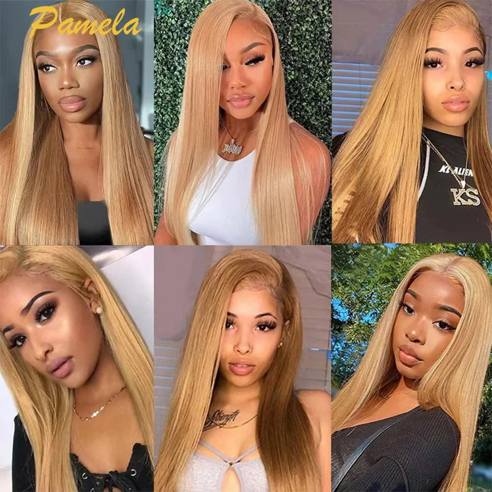 Honey Blonde 13x4 Straight Transparent Lace Frontal Human Hair Wig 250% Density Glueless Preplucked Human Hair Woman Wigs