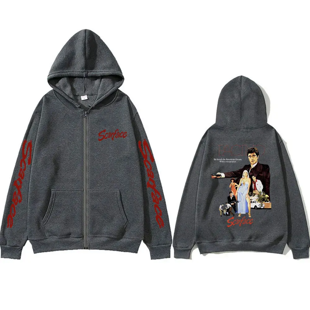 Movie Scarface Tony Montana Zipper Hoodie Al Pacino Coat Men Women Casual Vintage Zip Up Hoodies Male Oversized Zip Up Jacket
