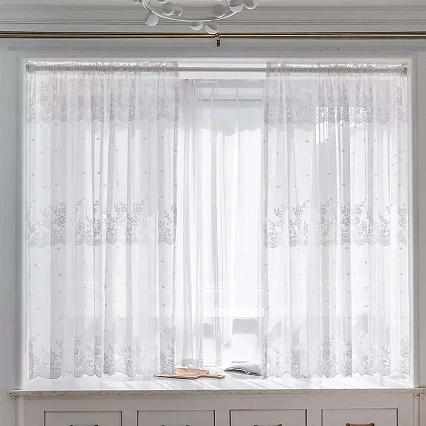 Sheer Curtains Window Curtains Decor Curtains Lace Curtains Light Filtering Curtains Lace Wave Short Tulle Half Curtains For Living Room Floating Sheer Valance Kitchen Cabinet Door Cafe Window Drapes Cortina