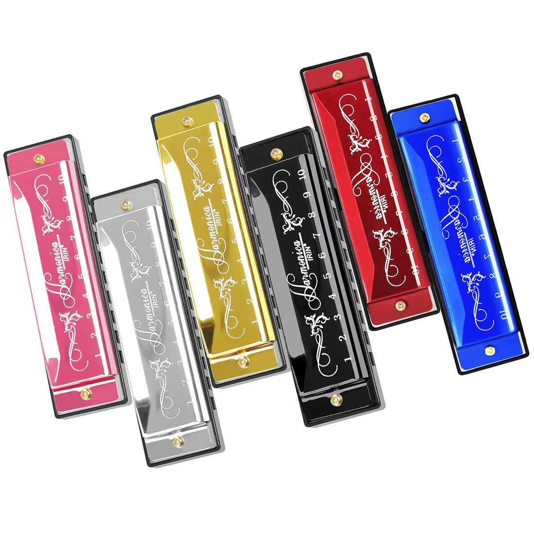 

IRIN 10 Hole 20 Tone Harmonica Woodwind Instrument Colorful C Key Harmonica Suitable for Beginners Black/Gold/Silver/Blue/Red