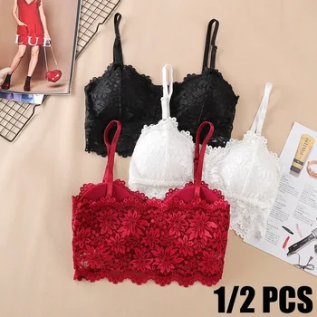 1/2 Pcs Sexy Bra Women's Lace Bralette Sexy Lingerie Underwear Wireless Padded Seamless Bra Ultra Strap Padded Bras for Women 1