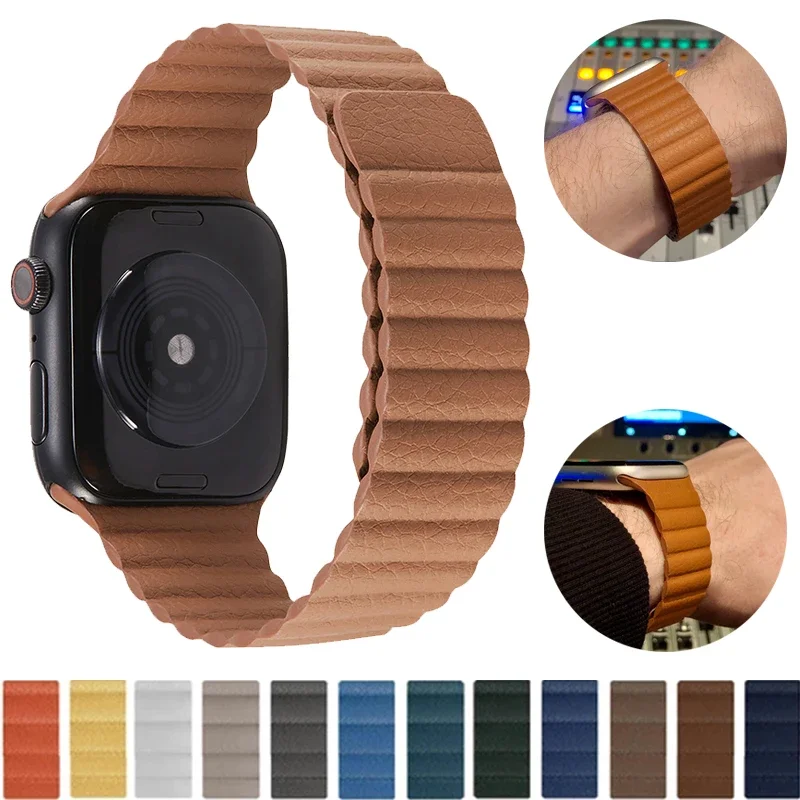 

Magnetic Loop Leather Link for Apple Watch Band 45mm 41mm 44mm 40mm bracelet for Iwatch Series 7 SE 6 5 4 3 watchband Correa