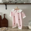 Autumn Newborn Baby Clothes 0-18 Months Pink Cherry Print For Baby Girls Doll Collar Long Sleeve Infant Romper Toddler Jumpsuit