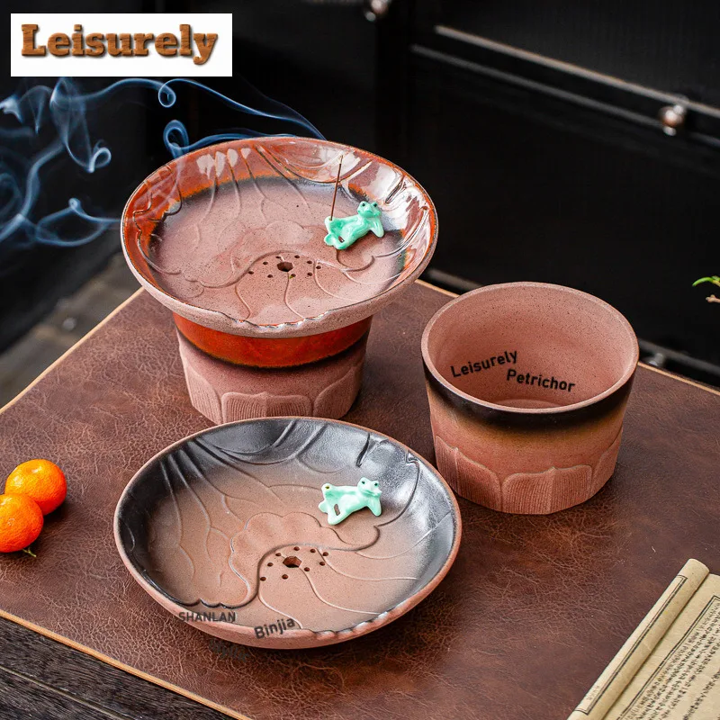 1100ML Coarse Pottery Old Rock Clay Lotus Jianshui Tea Wash Tea Residue Bucket Tea Garbage Can Household Chaxi Accessories Craft