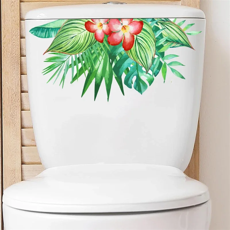 Toilet Wall Stickers Watercolor Flower Series Tropical Plants Leaves Wall Stickers Bathroom Toilet Sticker PVC Mural Floral Home Decoration Decals vinyl stickers toilet stickers toilet wall stickers