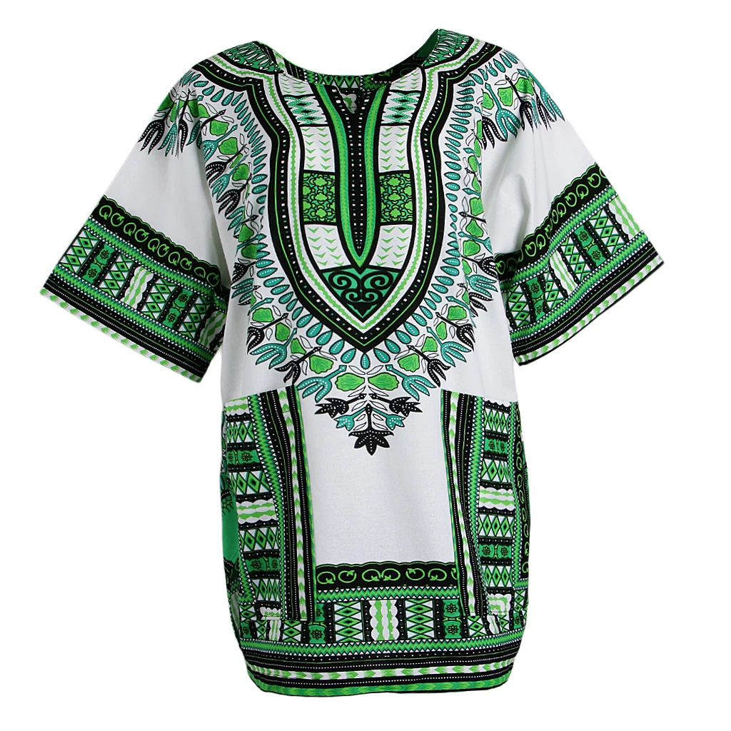 Mens Dashiki Shirt African Embroidery Print Festival Tribal Top Kaftan