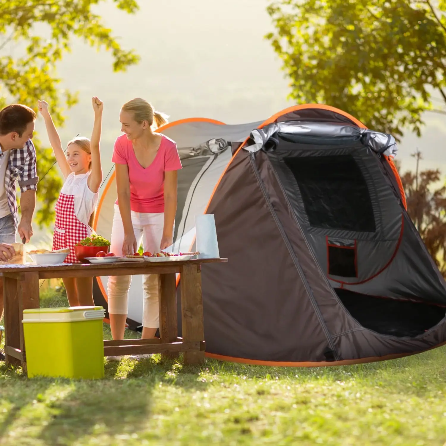 3-4 Person Pop Up Tent Automatic Setup Camping Tent  Instant Setup with 4 Tent Poles 2 Mosquito Net Windows Carrying Bag 4