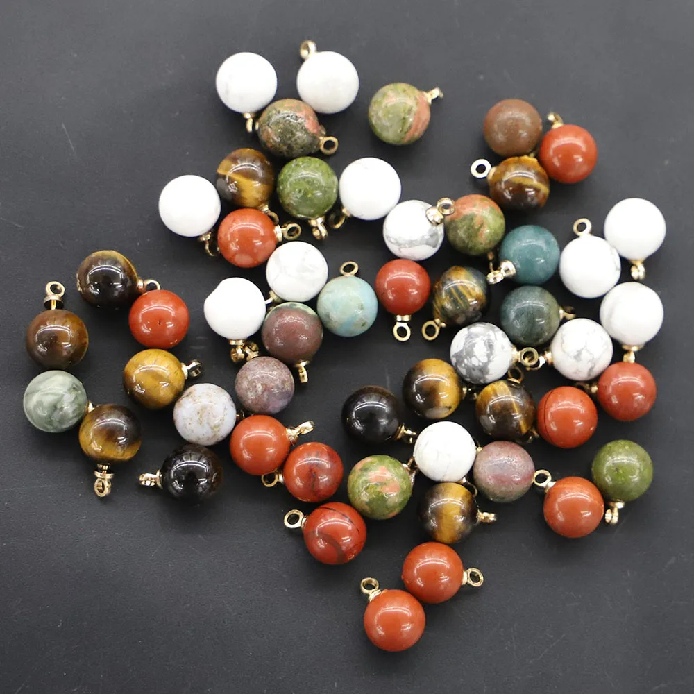8MM Natural Stone Multicolor Ball Shape Gold Necklace Pendant Charms Diy Fashion Jewelry Earring Bracelet Making 24Pcs Wholesale