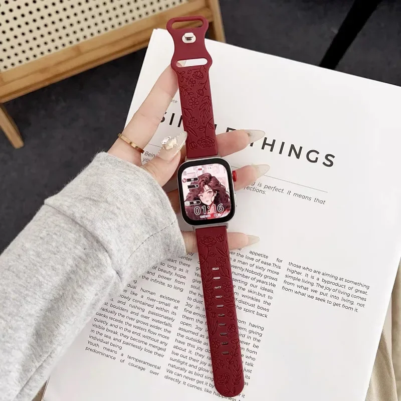 Engraved Rose Silicone Watchbands