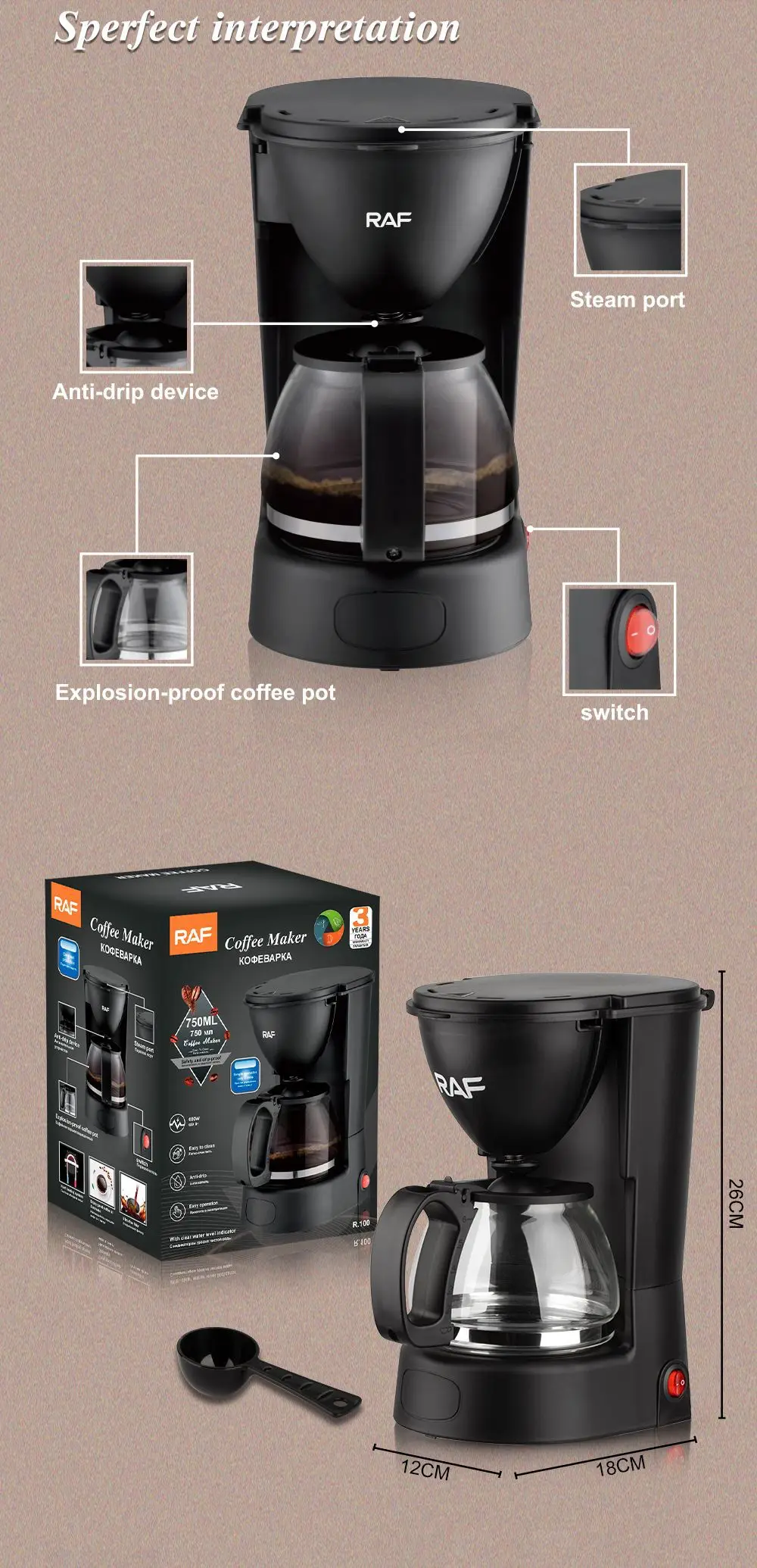 750ML Small Coffee Maker, Compact Coffee Machine with Reusable Filter,  Warming Plate and Coffee Pot for Home and Office - AliExpress