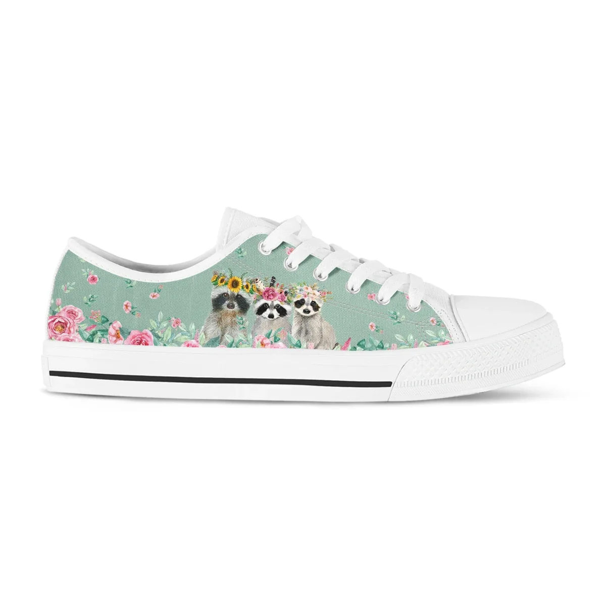 Pink Raccoon Floral Casual Shoes Low Top Women Canvas Shoes Fashion Flats Brand Students Sneakers New Spring Autumn