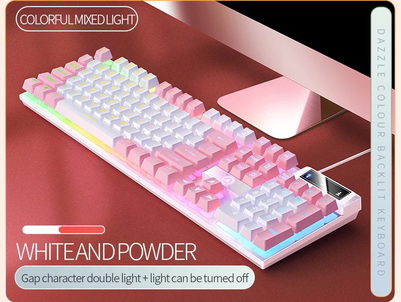 pink computer keyboard 104 Keys Gaming Keyboard Wired Keyboard Color Matching Backlit Mechanical Feel Computer E-sports Peripherals for Desktop Laptop korean computer keyboard