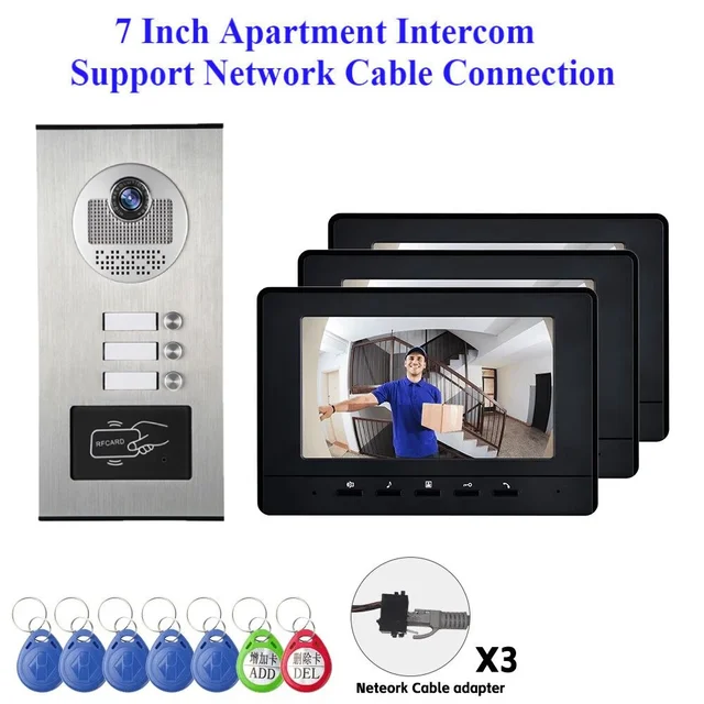 Video Intercom System For Multi Apartment Network Cable Port RFID Unlock Door Video Call Door Phone Building Doorbell Kits 1