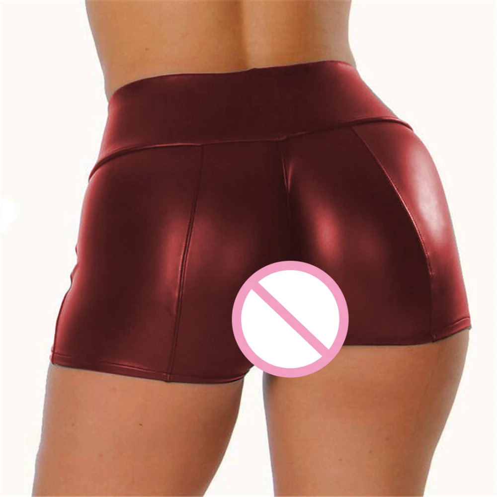 Vrouw Sexy Crotchless Mini Shorts Pu Lederen Open Kruis Broek Outdoor Sex Hip Big Ass Club High Rise Mode Strakke body Doek _