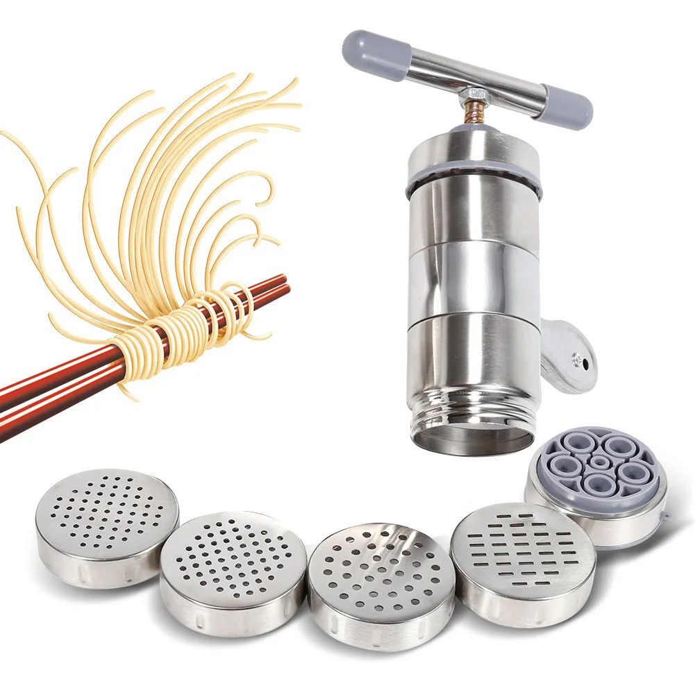 Pasta Machine Stainless Steel Manual Noodle Maker with 2/5 Die Heads Household Press Pasta Machine Fruits Juicer
