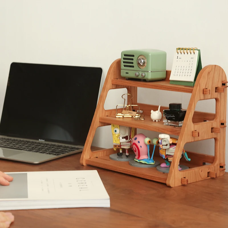 Solid Cherry Wood Storage Shelf Three Layer for Computer Desk Blind Box Bathroom Accessories | Строительство и ремонт