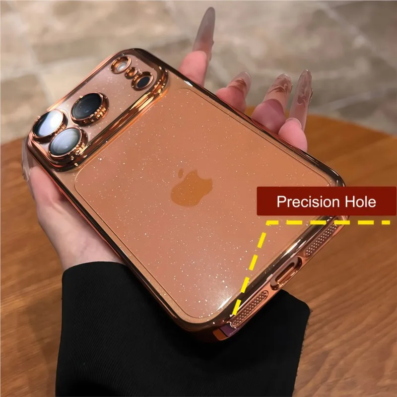 Luxury Clear Bling Glitter Plating Case with Ultra Thin Lens Protection