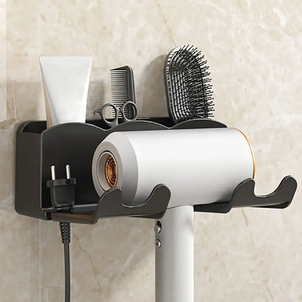 Black/White Hair Dryer Holder Wall-Mounted Strong Load-bearing Sorting Bracket Multifunctional Plastic Bathroom Organizer 2