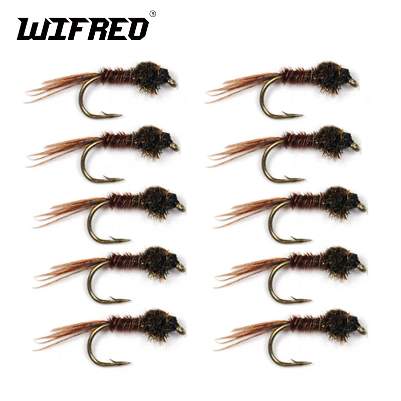 Fishing Lure Wifreo 10PCS/lot #14 #16 Natural Pheasant Tail Nymph Fly Trout Steelhead Fish Fishing Flies May Fly Nymph Sink Fast