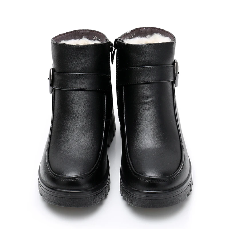 Winter Fashion Women Genuine Leather Ankle Boots Female Thick Plush Warm Snow Boots Mother Waterproof Non-slip Booties Plus Size