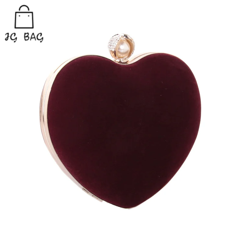 

Velvet Heart-sHaped Women's Handbag, Banquet With DiamonD InlaId Pearl VelVet Cloth Hard Box Chain Bag Hot selling items
