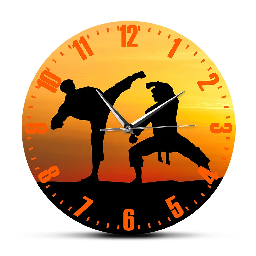 

Японские бесшумные настенные часы без тикания, домашний декор в японском стиле, наручные часы для карате, борьбы, заката, восхода солнца, Подарочные часы с принтом каратока