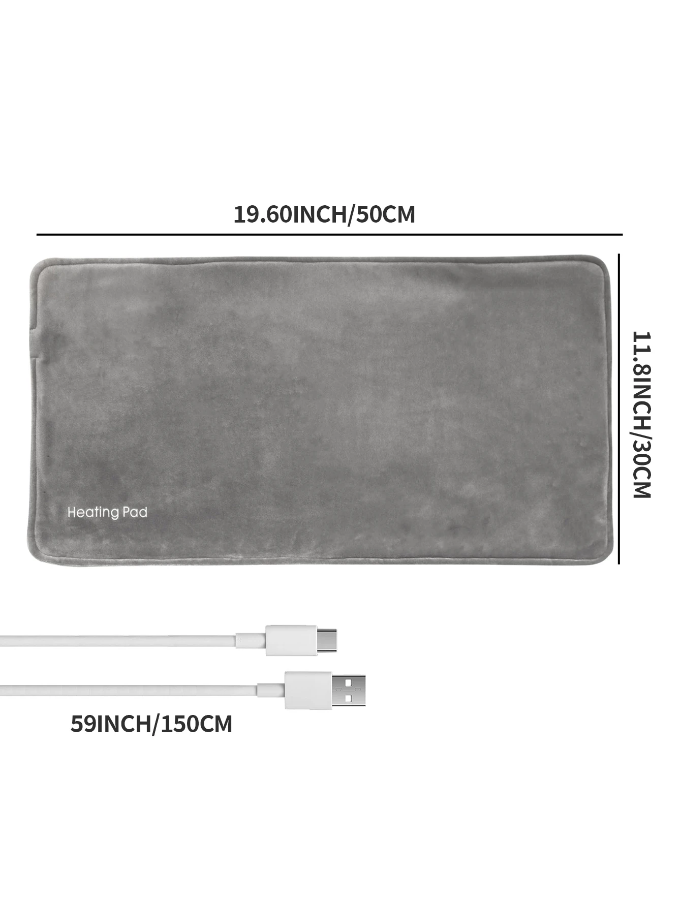Heating Pad USB 5V Electric For Cramps & Back Pain Relief 59 INCH Cable 19.6*11.8 INCH