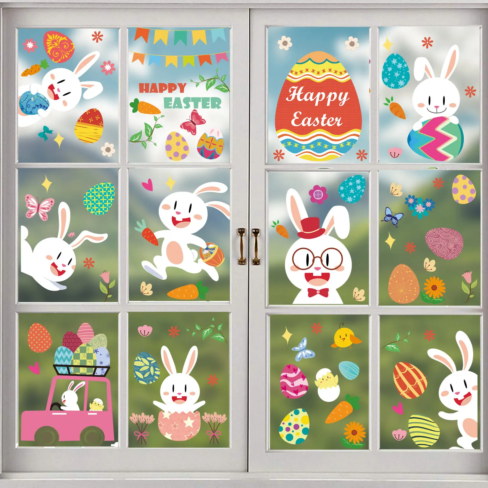 

9 Sheet Easter Window Clings Easter Egg Bunny Window Stickers Glass Decals Easter Home Party Ornaments Decorations Supplies