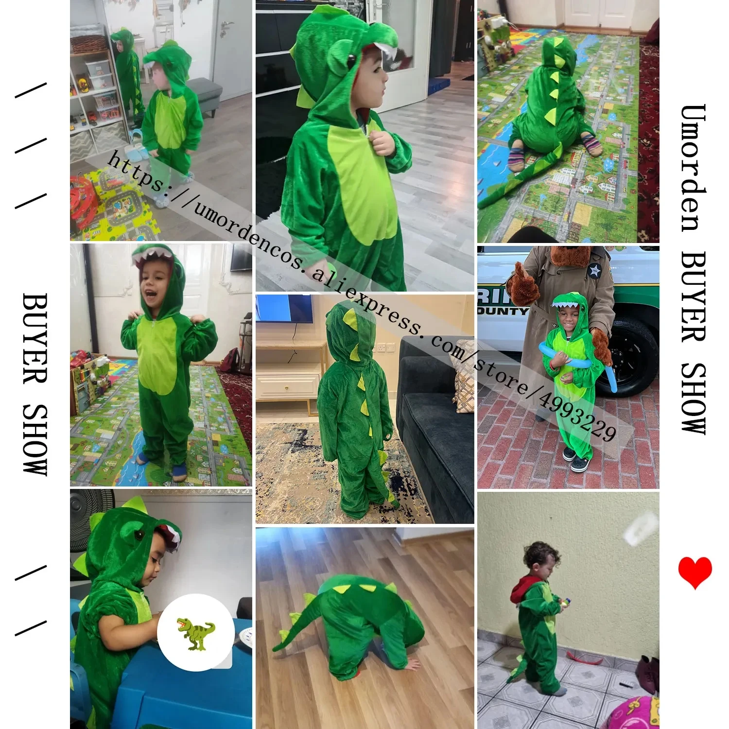 Boys Cartoon Dinosaur Costume Toddler Kids Child 2-3Y 3-4Y 4-8Y Hoodie Jumpsuit Green Black Purim Halloween Costumes