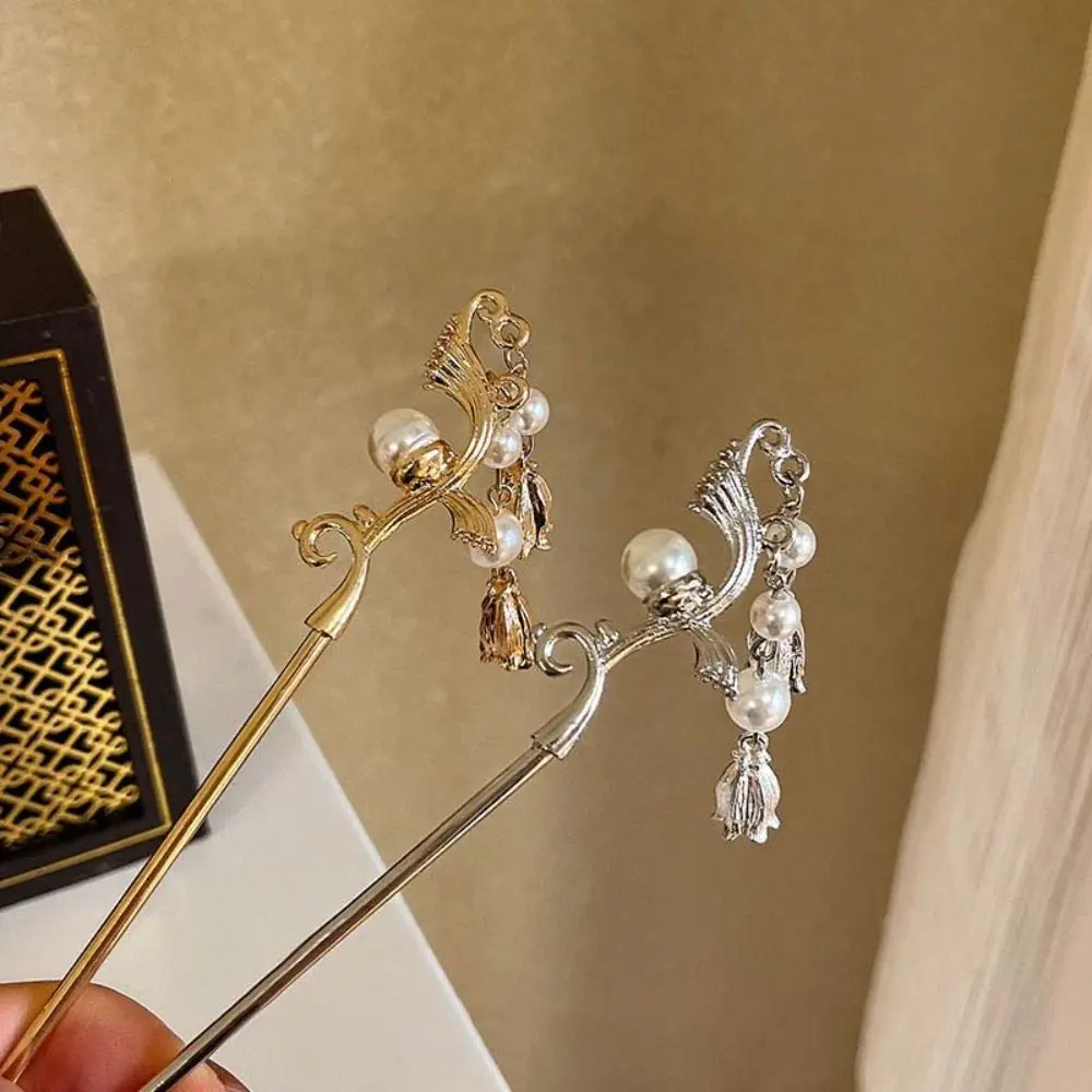 

Classic Tassel Metal Gift For Ladies Pearl Lotus Leaf Women Hair Fork Chinese Style Hairpin Ginkgo Hair Stick Hair Accessories