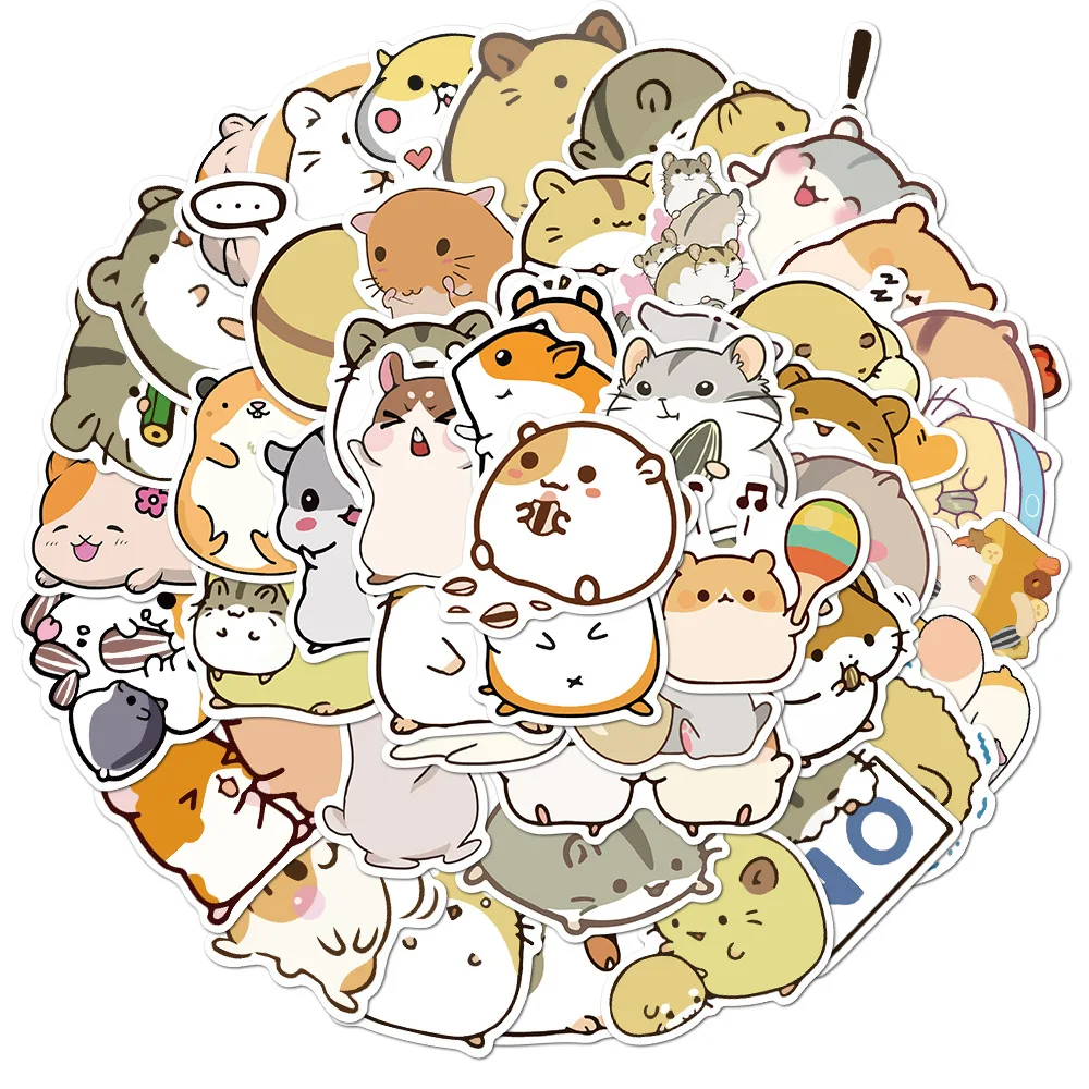

50PCS Kawaii Hamster Stationery Sticker Aesthetic PVC Decoration Children's Korean Scrapbooking School Supplies
